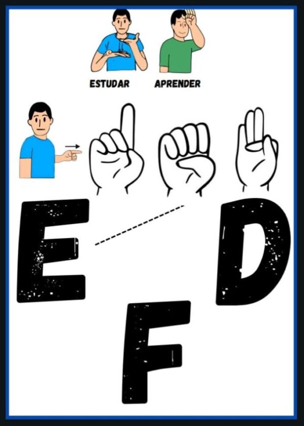 Material bilíngue para alfabetização de surdos com Libras e Português escrito.