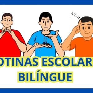 Capa do material educativo com cenas de rotina escolar sinalizadas em Libras e legendadas em português, para crianças surdas e autistas