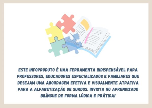 Alfabeto completo em Libras com imagens ilustrativas, datilologia e legenda em português. Material colorido e bilíngue para alfabetização de surdos.
