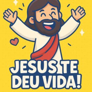 Folhetos evangelísticos com mensagens de Jesus ilustradas em estilo colorido.