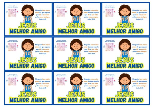 Folhetos evangelísticos com mensagens de Jesus ilustradas em estilo colorido.
