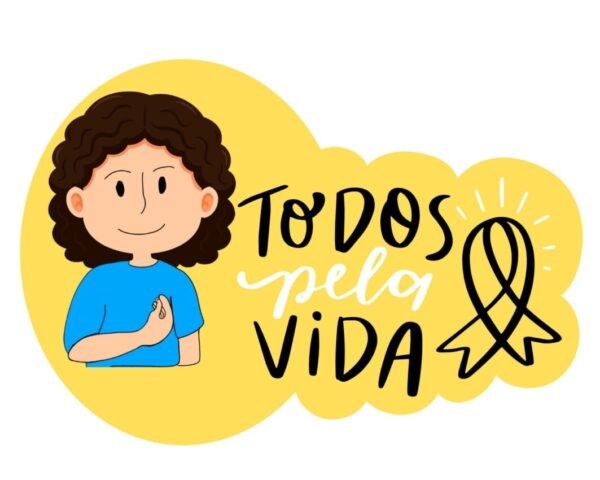 Material bilíngue e colorido para Setembro Amarelo com folheto, painel, cartazes e cartões em Libras para Educação de Surdos.