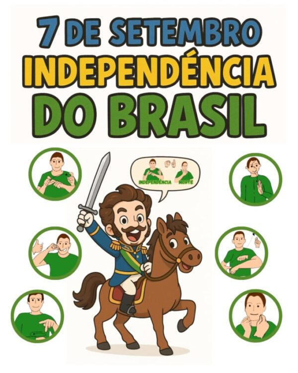 Material bilíngue do 7 de Setembro com viseiras, bandeirolas, atividades e informativos em Libras para Educação de Surdos.