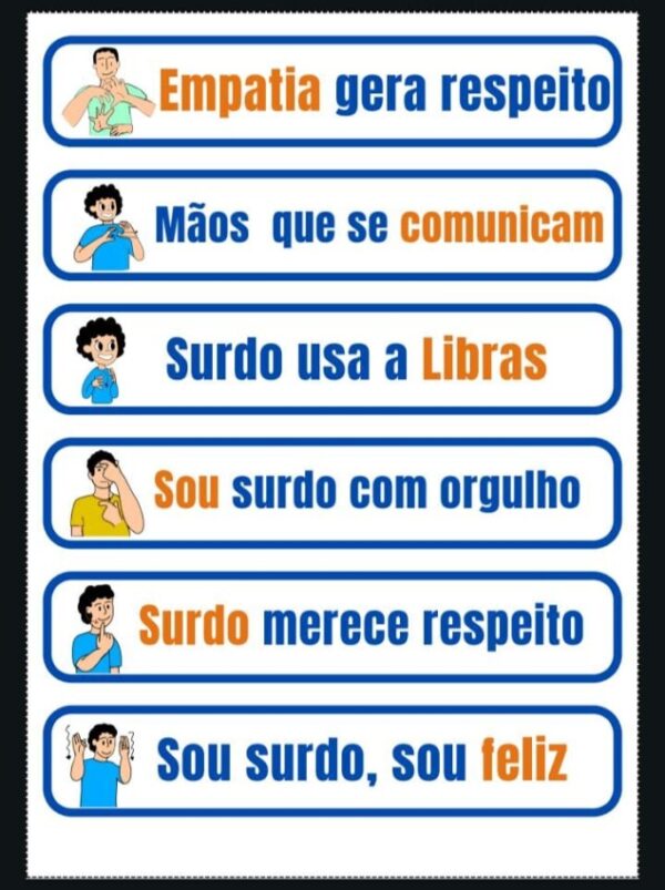 Caixa de Parede para o Dia do Surdo com frases temáticas sobre Libras, surdez e inclusão.
