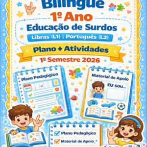 Kit Pedagógico Bilíngue – 1º Ano Educação de Surdos (Libras L1 | Português L2) 1º Semestre 2026