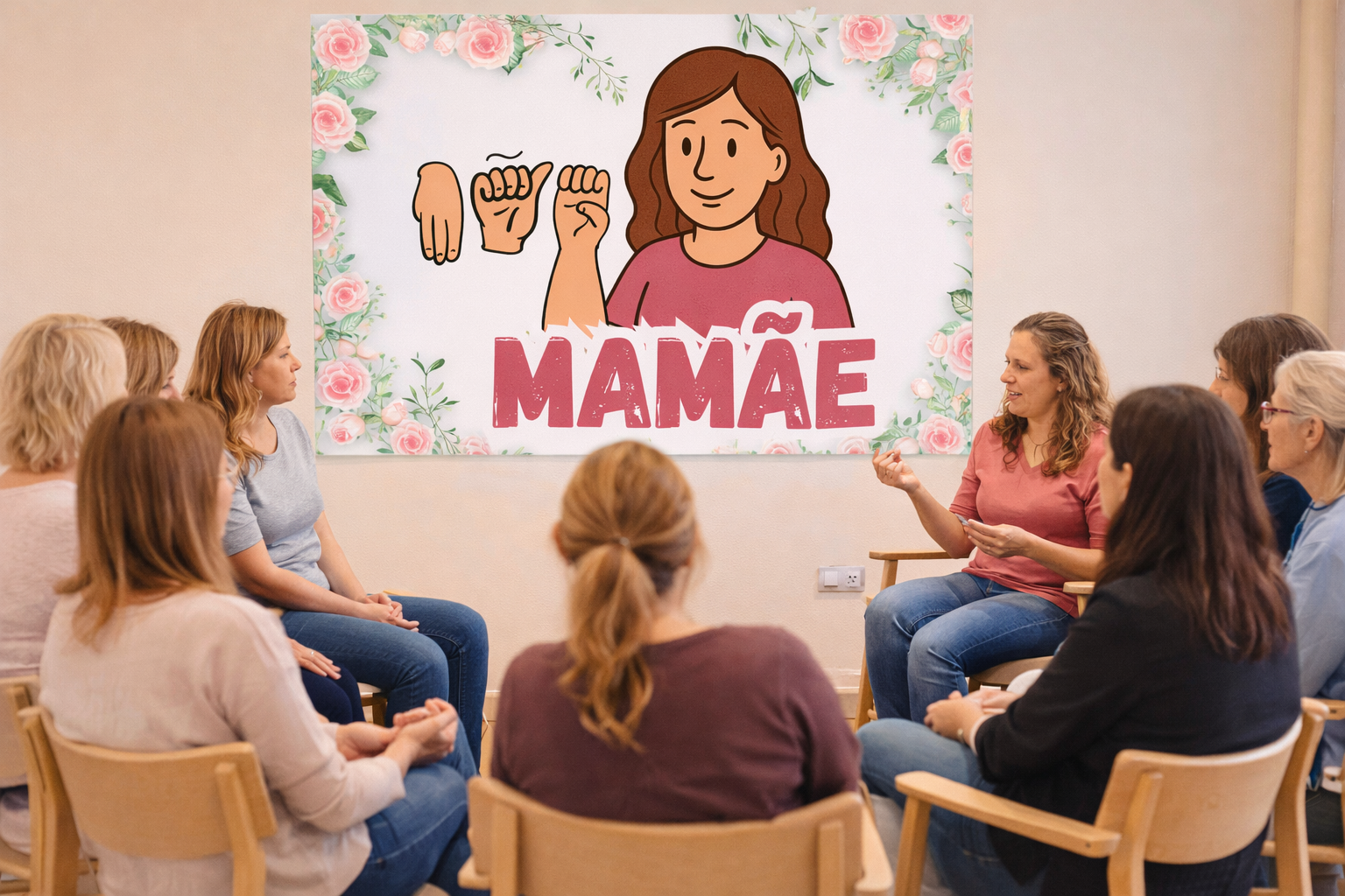 🌸 MURAL MÃE EM DATILOLOGIA – LIBRAS 🌸