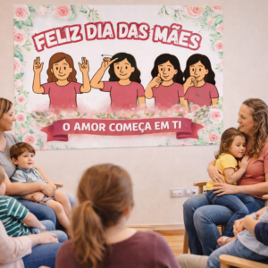 Mural Dia das Mães em Libras – Painel Decorativo 9 Folhas A4 para Escola e Igreja