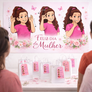🎀 Kit Dia da Mulher em Libras – Mulher Você é Forte | Material Educativo Completo