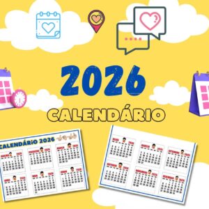 Calendário Bilíngue em Libras 2026 – 2 Folhas A4 para Organização Visual de Alunos Surdos