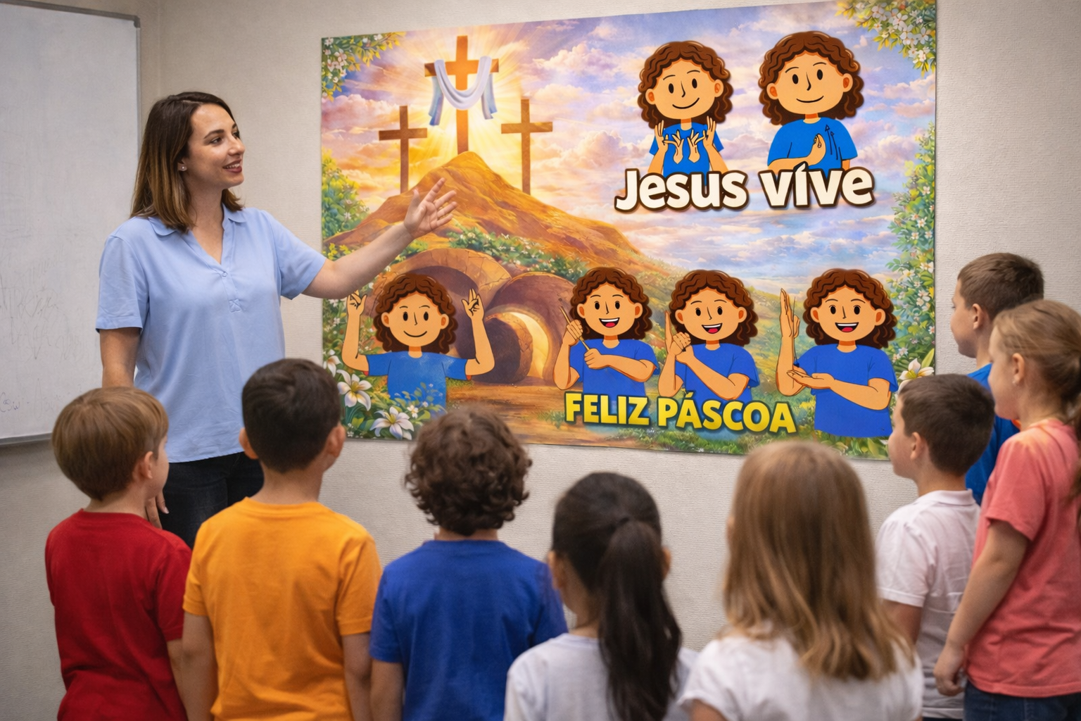 Mural de Páscoa em Libras – Jesus Vive - Imagem 2