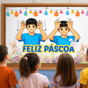 Mural de Páscoa em Libras – Painel Bilíngue 9 Páginas A4 para Educação de Surdos
