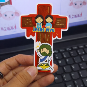 Lembrancinha Páscoa Cristã em PDF – Cruz “Jesus Vive” com Libras | Material Bilíngue Inclusivo