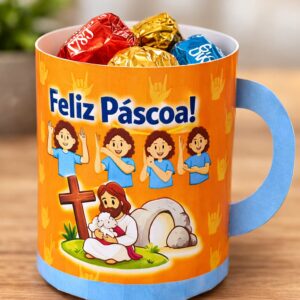 Lembrancinha Caneca de Papel – Páscoa Cristã em Libras (PDF para Imprimir)