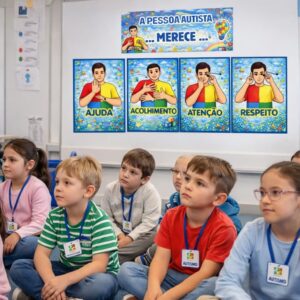 Mural Autismo em Libras – A Pessoa Autista Merece | Material Inclusivo com 6 Páginas Coloridas