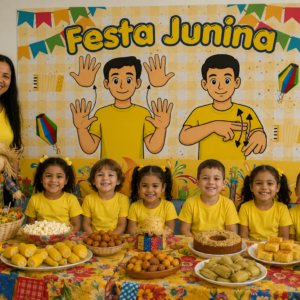 🎉 Mural Festa Junina em Libras – Material Bilíngue e Sinalizado (3x3) 🎉