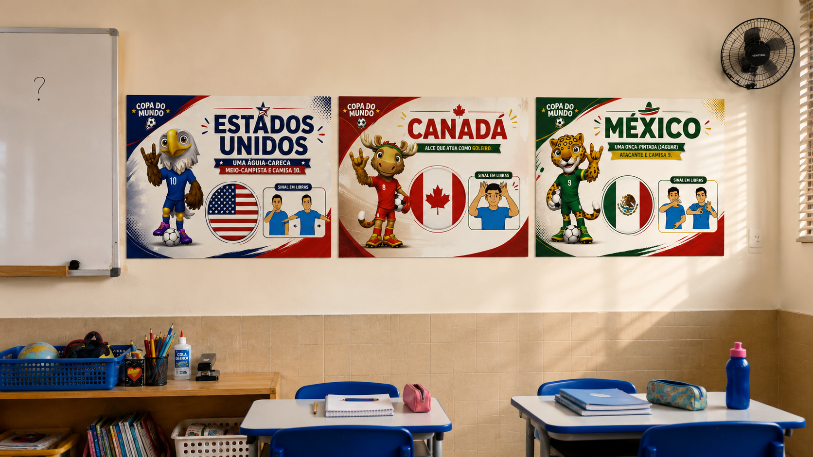 Cartazes Copa do Mundo em Libras – Mascotes Bilíngues para Educação de Surdos