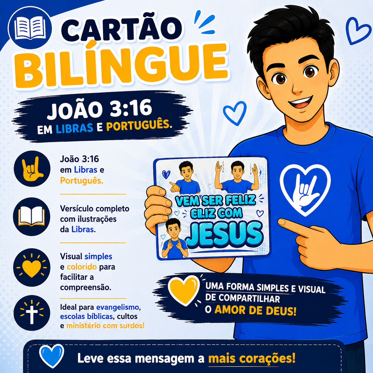 Kit Evangelístico Bilíngue em Libras e Português | Cartazes e Cartões Cristãos para Surdos