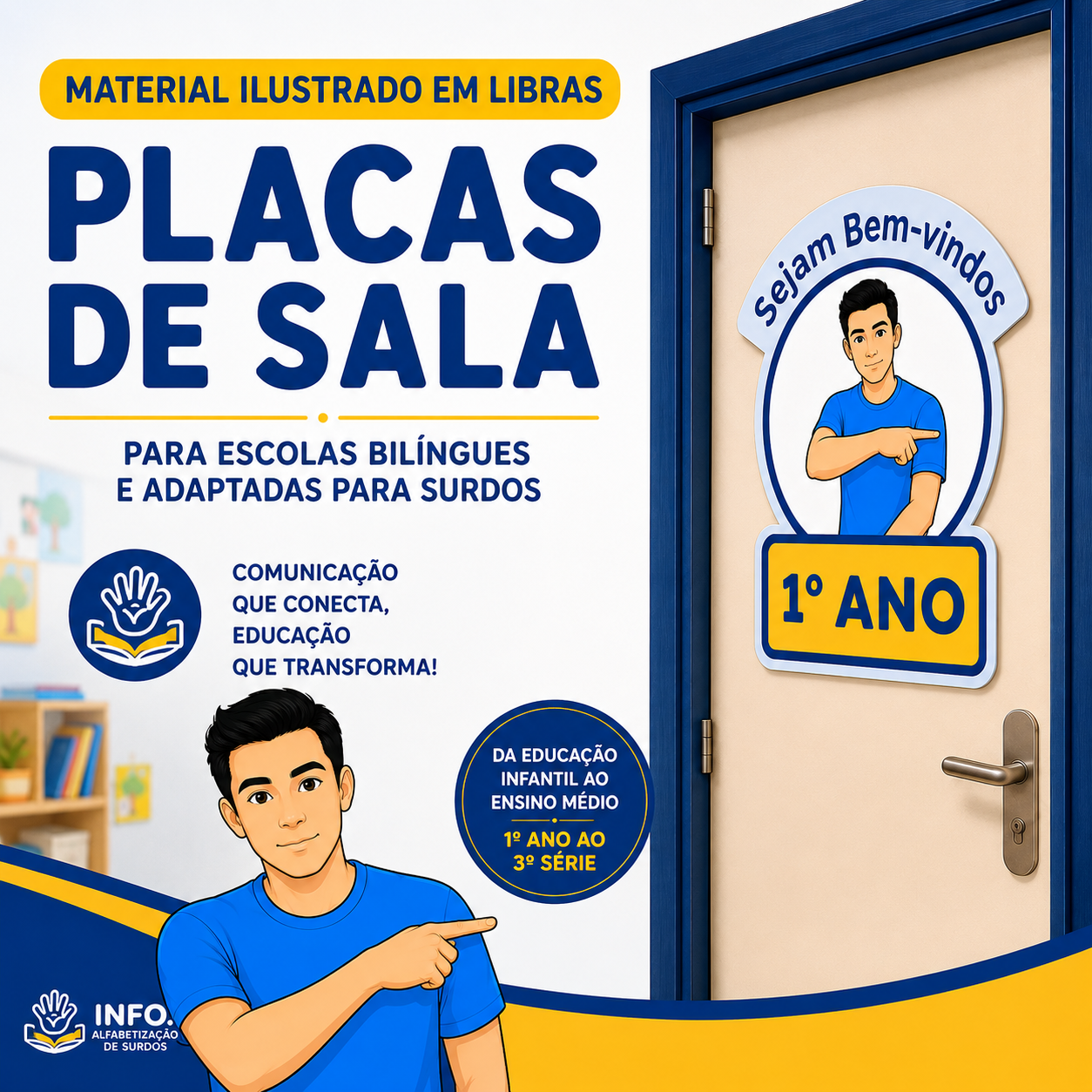 Placas de Sala Bilíngues em Libras | Identificação para Escolas Bilíngues e Inclusivas