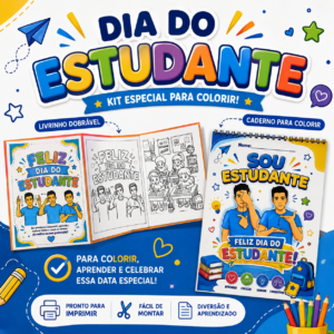 Kit Dia do Estudante Bilíngue | Livrinho Dobrável para Colorir + Caderno de Atividades em Libras (PDF)