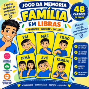 Jogo da Memória Família em Libras | 48 Cartões Bilíngues
