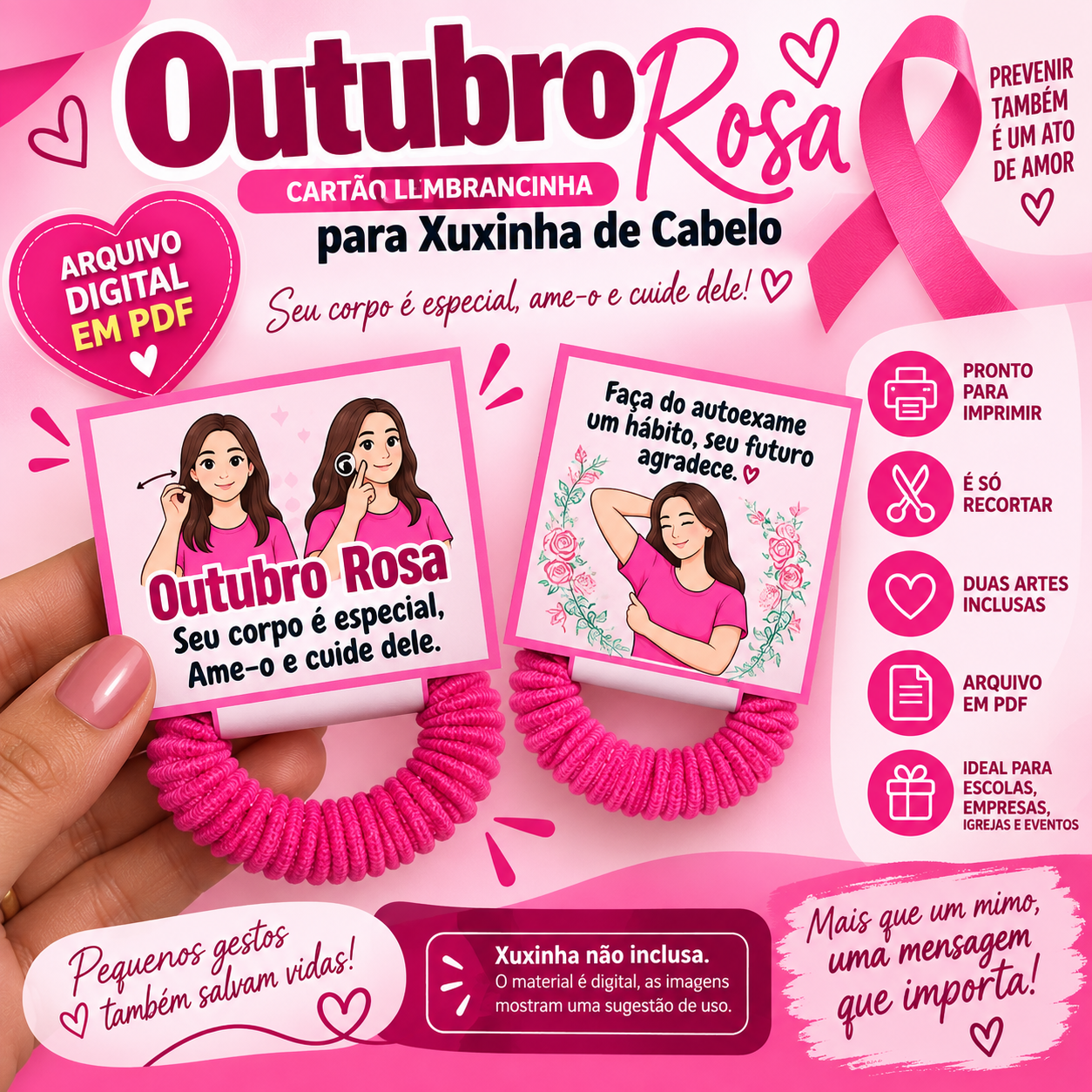 Cartão Lembrancinha Outubro Rosa para Xuxinha | PDF para Imprimir