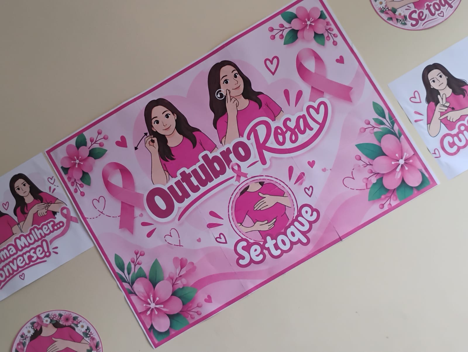 Kit Mural Outubro Rosa | Se Toque e Cuide da Saúde - Imagem 5