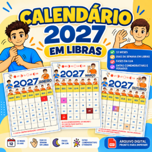 Calendário 2027 em Libras | Calendário Bilíngue e Visual