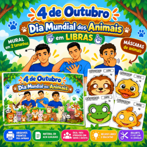 Kit Dia Mundial dos Animais em Libras | Mural + Máscaras de Animais