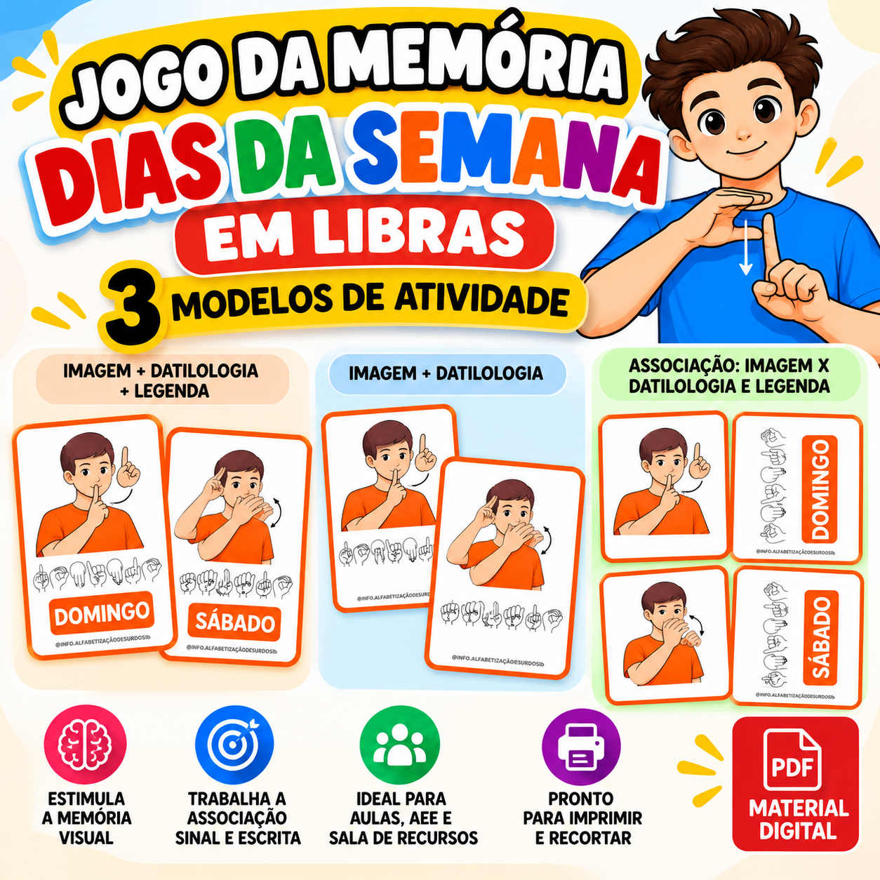 Jogo da Memória Bilíngue – Dias da Semana em Libras
