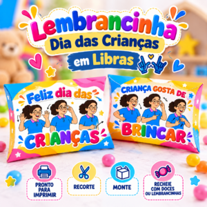 Lembrancinha Dia das Crianças em Libras | Caixinha para Imprimir