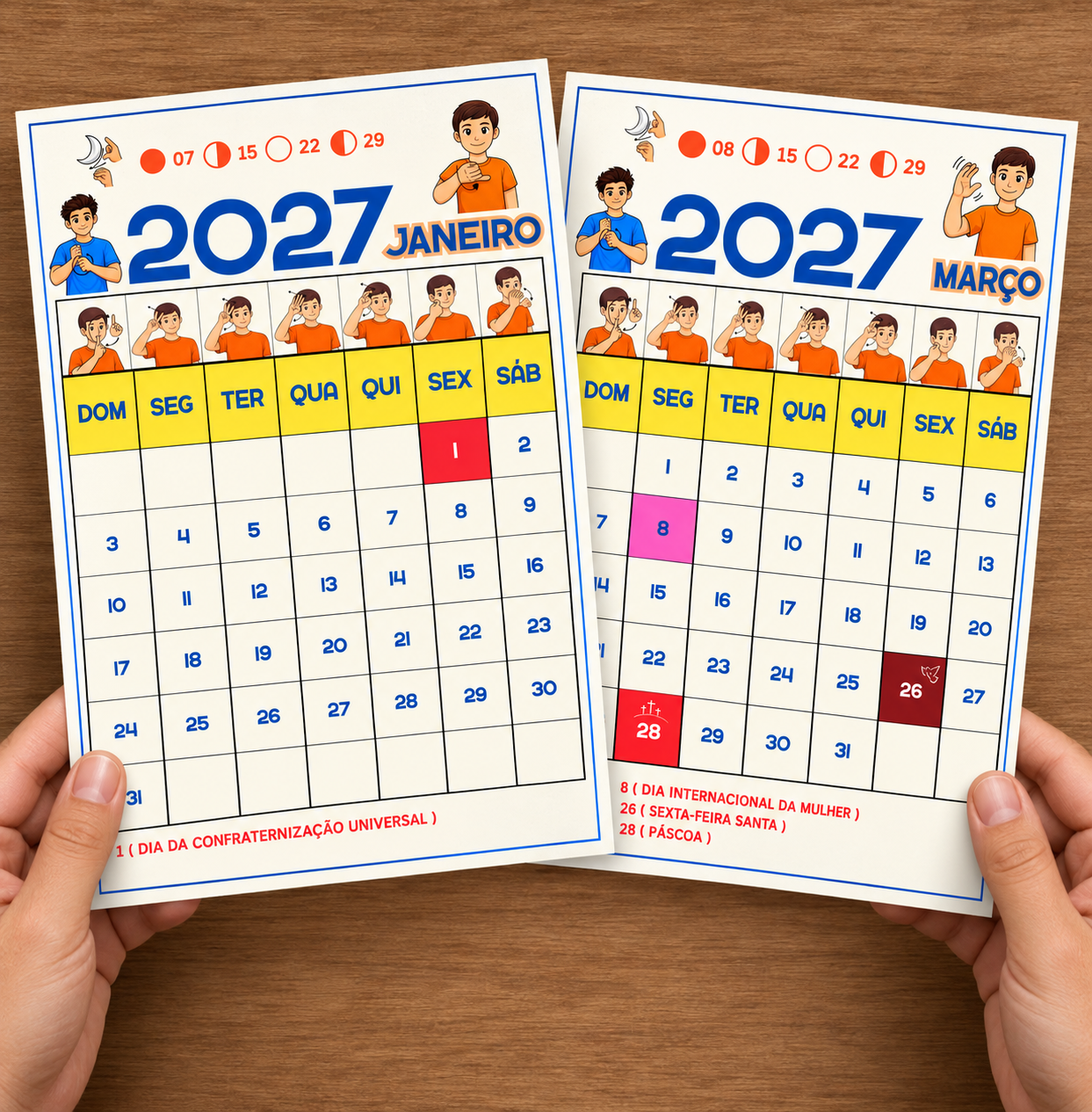 Calendário 2027 em Libras | Calendário Bilíngue e Visual - Imagem 3